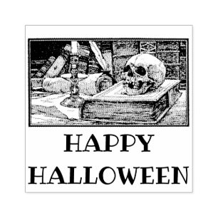 Happy Halloween skull books rubber stamp