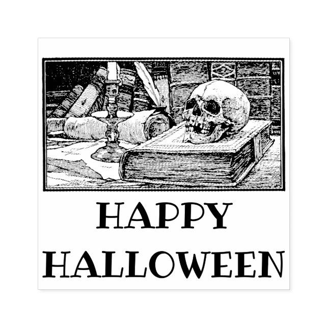Happy Halloween skull books  rubber stamp (Imprint)