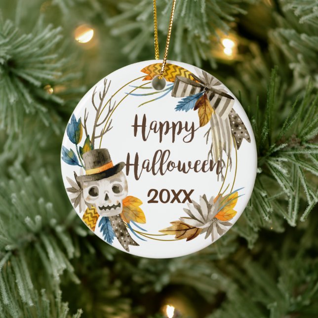 Happy Halloween Skull Ceramic Ornament (Tree)