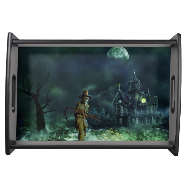 Happy Halloween Skull Haunted House Serving Tray (Front)