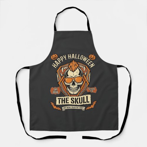 Happy Halloween Skull Mohawk Sunglasses Pumpkins B Apron