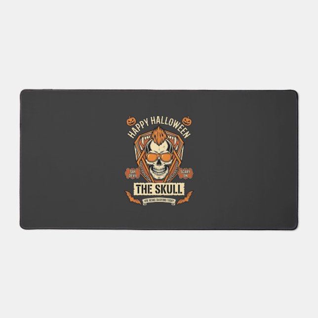 Happy Halloween Skull Mohawk Sunglasses Pumpkins B Desk Mat (Front)