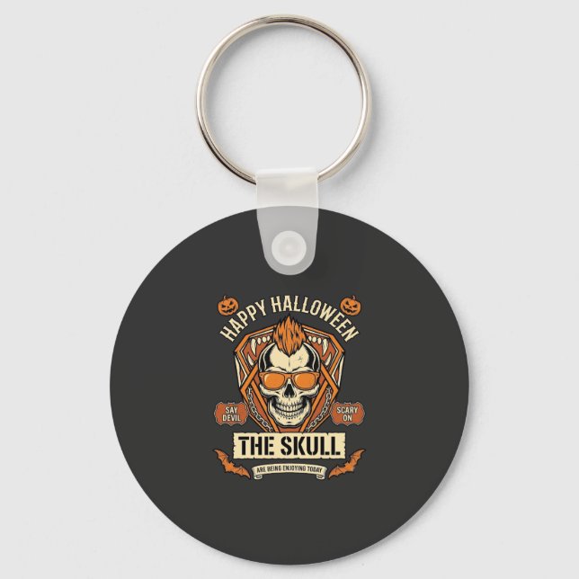 Happy Halloween Skull Mohawk Sunglasses Pumpkins B Keychain (Front)