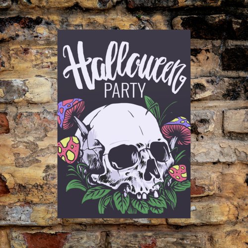 Happy Halloween  Skull  Mushrooms Postcard