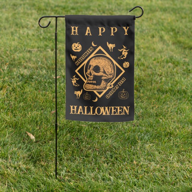 Happy Halloween Skull Orng Garden Flag (In SItu)