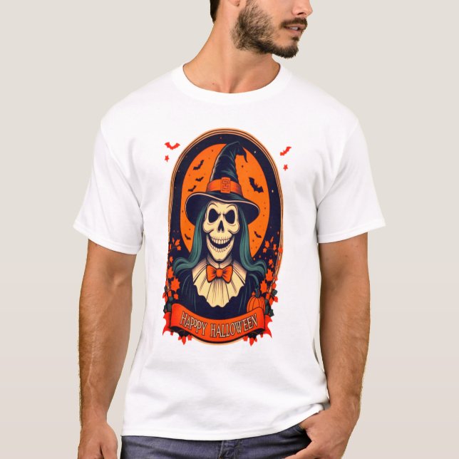 Happy Halloween Skull Witch  T-Shirt (Front)