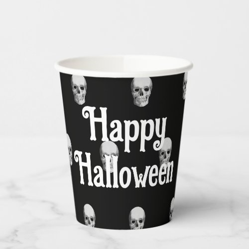 Happy Halloween skulls black paper cups