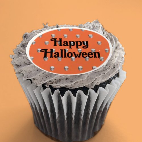 Happy Halloween skulls edible cupcake toppers Edible Frosting Rounds