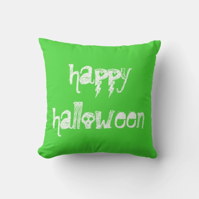 Happy Halloween Skulls Lime Green Pillow (Front)