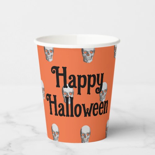 Happy Halloween skulls orange paper cups