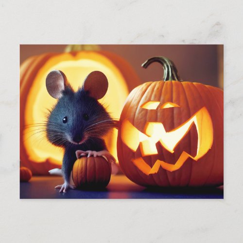 happy Halloween Small cute mouse with pumpkin Postcard