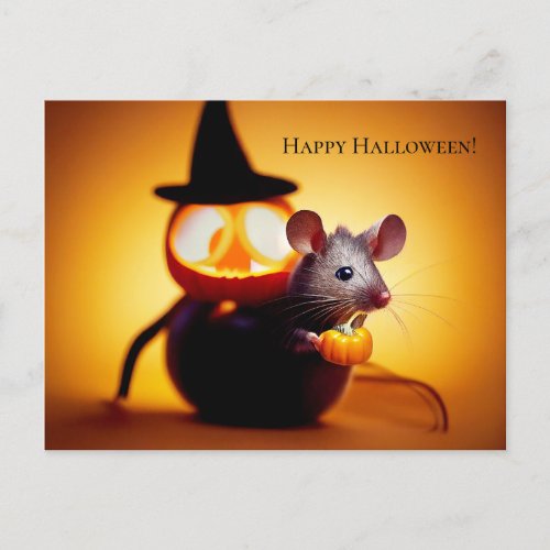 happy Halloween Small cute mouse with pumpkin Postcard