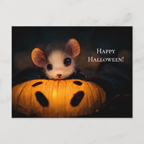 happy Halloween Small cute mouse with pumpkin Postcard