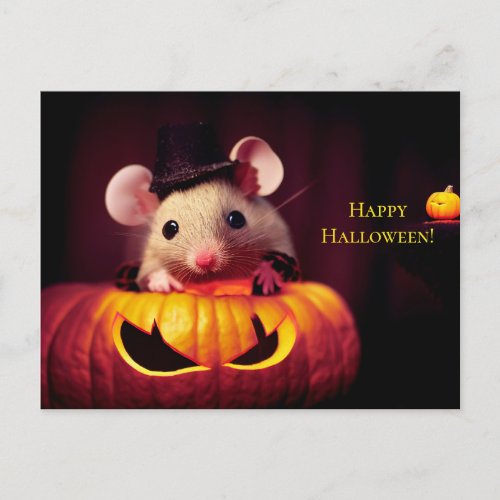 happy Halloween Small cute mouse with pumpkin Postcard