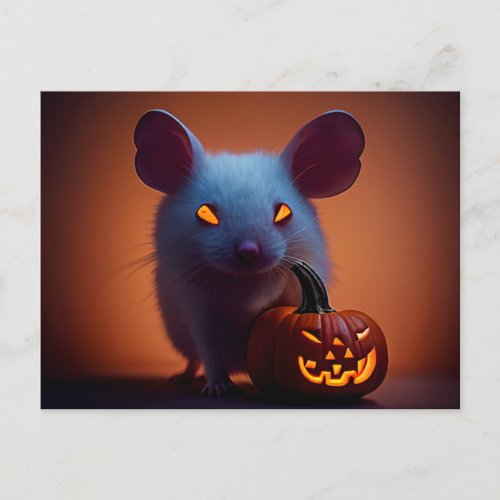 happy Halloween Small cute mouse with pumpkin Postcard