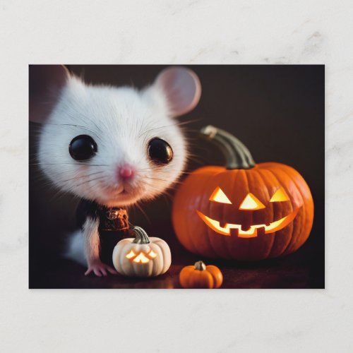 happy Halloween Small cute mouse with pumpkin Postcard