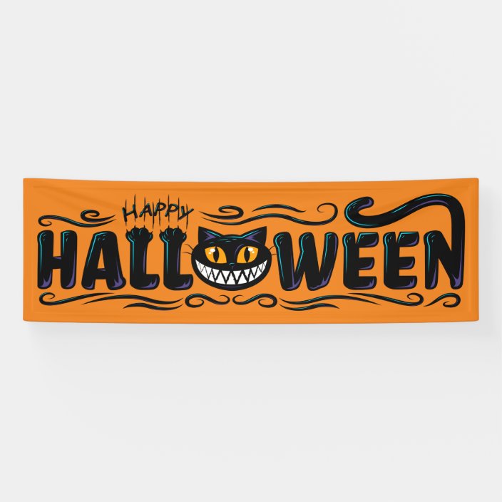 Happy Halloween | Smiling Black Cat Banner | Zazzle.com