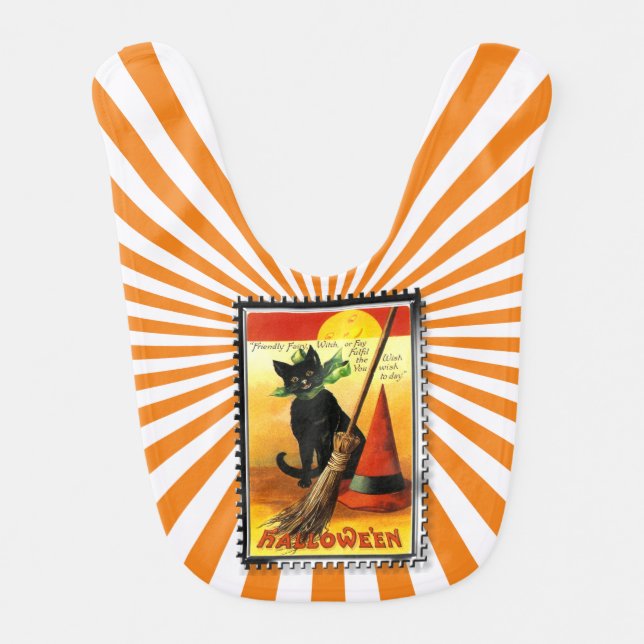 Happy Halloween Smiling Black Kitty Baby Bib (Front)