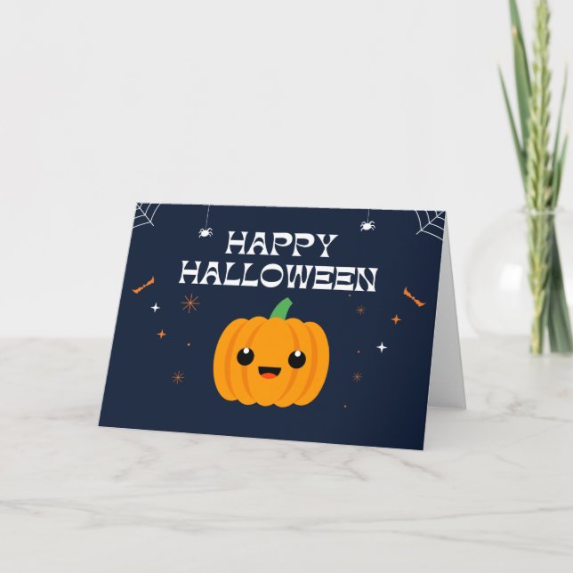 Happy Halloween Smiling Pumpkin Card Kids Teens (Front)