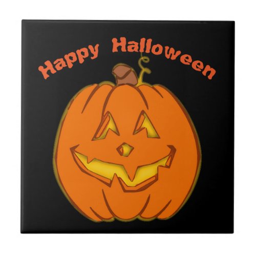Happy Halloween Smiling Pumpkin Ceramic Tile