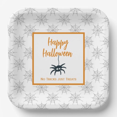 Happy Halloween spider cobweb no trick just treats Paper Plates