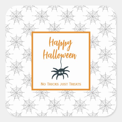 Happy Halloween spider cobweb no trick just treats Square Sticker