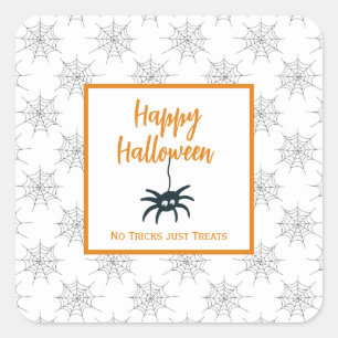 Happy Halloween spider cobweb no trick just treats Square Sticker