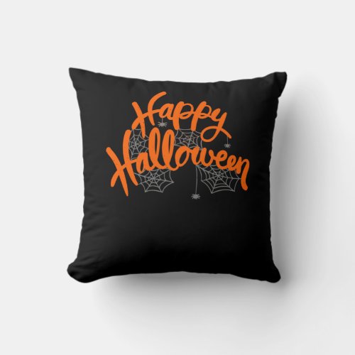 Happy Halloween Spider Net Throw Pillow