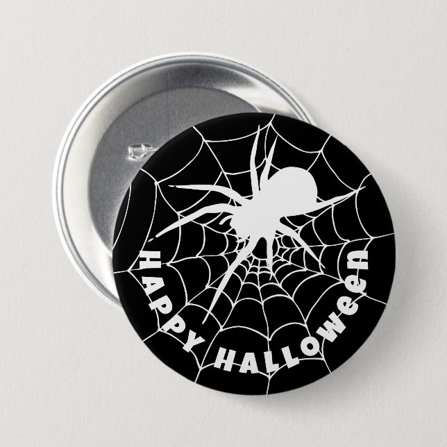 Happy Halloween Spider on Cobweb Button (Front & Back)