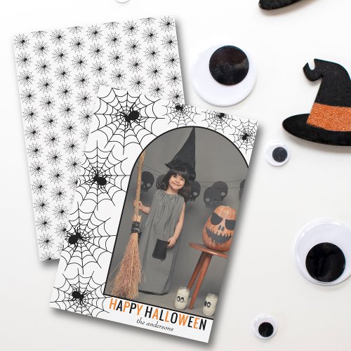 Happy Halloween spider web and photo Holiday Card