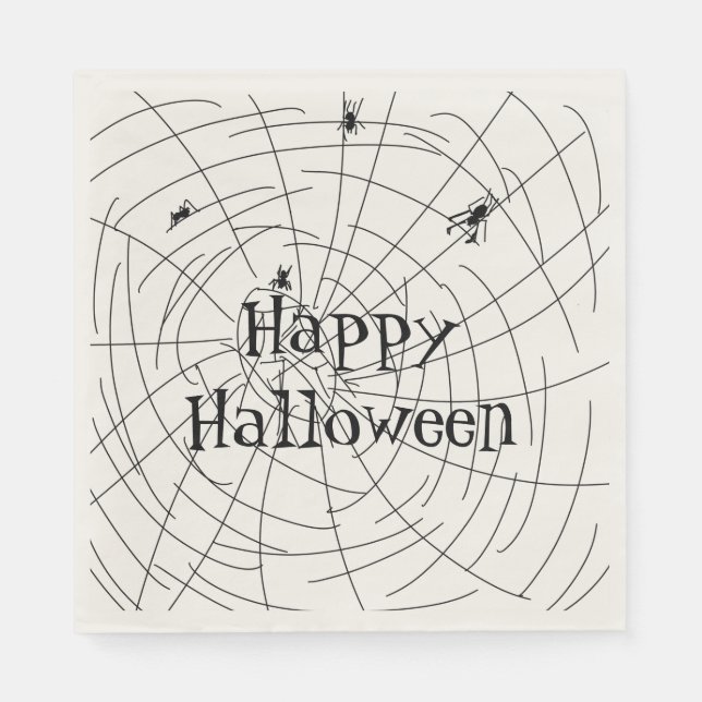 Happy Halloween Spider Web Doodle Illustration Napkins (Front)