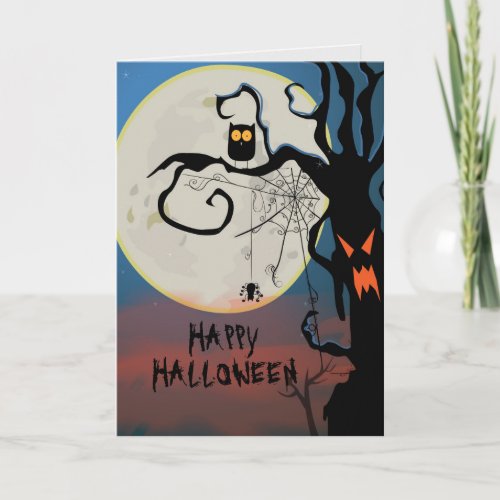 Happy Halloween Spider Web Owl  Spooky Tree Card