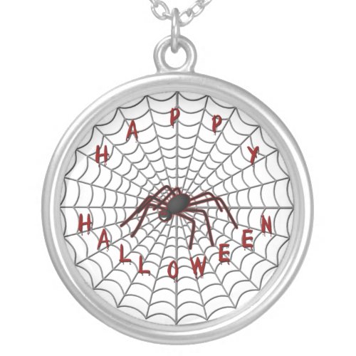Happy Halloween Spider Web Silver Plated Necklace