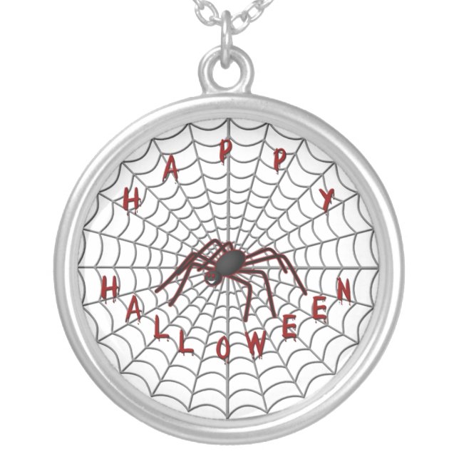 Happy Halloween Spider Web Silver Plated Necklace (Front)