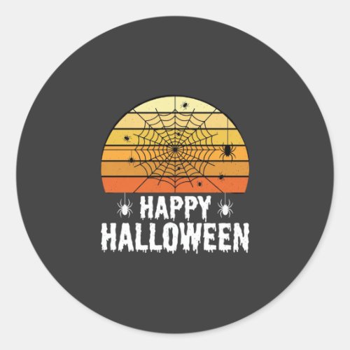 Happy Halloween Spider Web Sunset Design Classic Round Sticker