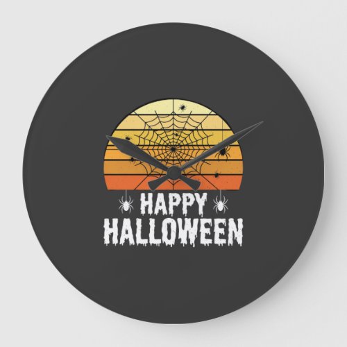 Happy Halloween Spider Web Sunset Design Large Clock