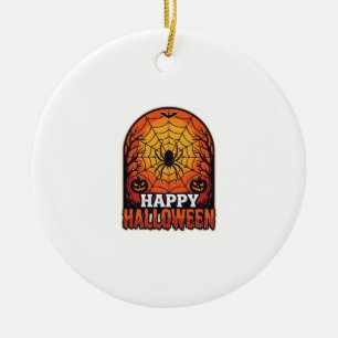 Happy Halloween Spider Web Vintage Engraving Desig Ceramic Ornament