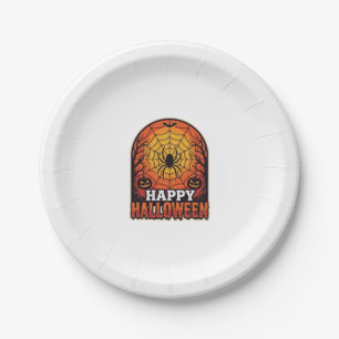 Happy Halloween Spider Web Vintage Engraving Desig Paper Plates