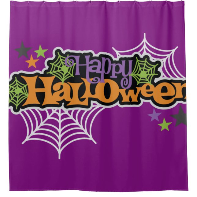 Happy Halloween Spider Webs Shower Curtain (Front)