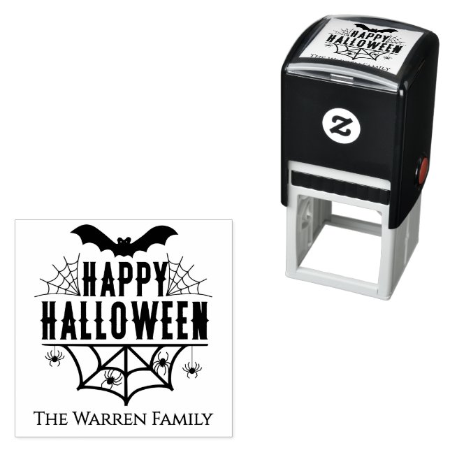 Happy Halloween Spiderweb Spiders Bats Family Name Self-inking Stamp (In Situ)
