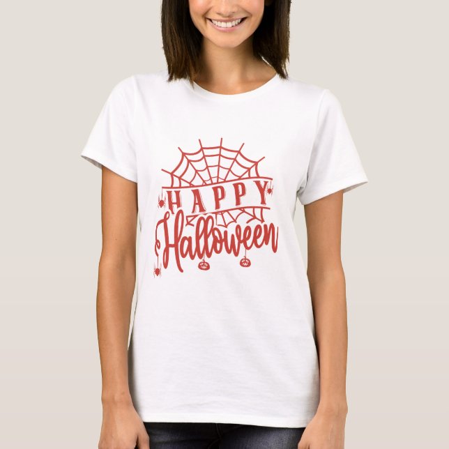 Happy Halloween Spiderweb Spiders Cute Halloween T-Shirt (Front)