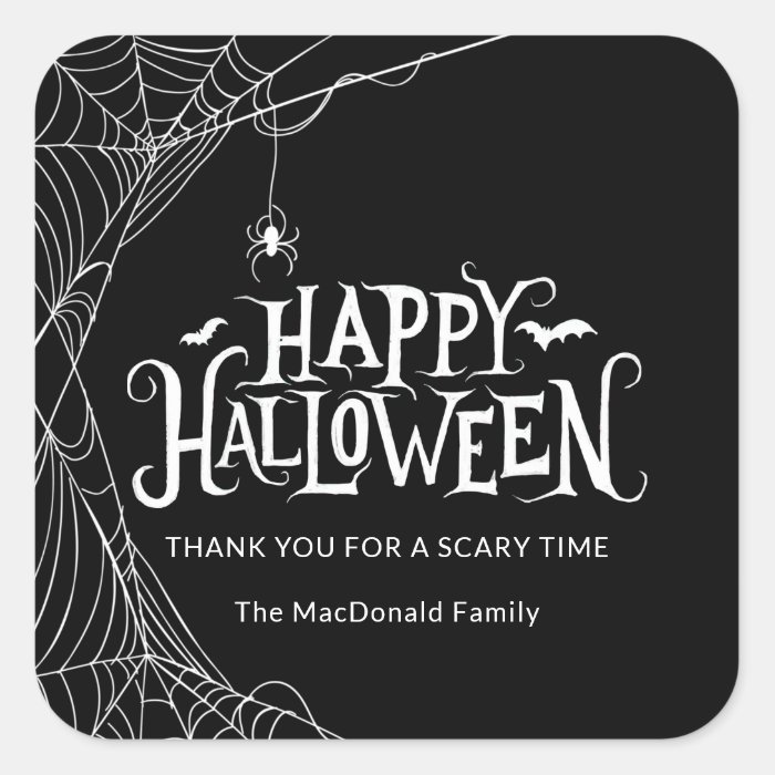 Happy Halloween Spiderweb Thank You Square Sticker