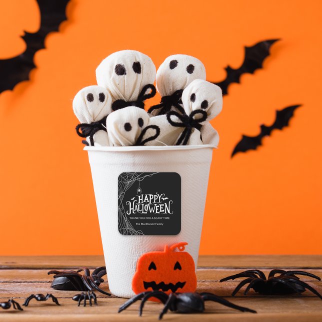 Happy Halloween Spiderweb Thank You Square Sticker (Happy Halloween Spiderweb Thank You Square Sticker)