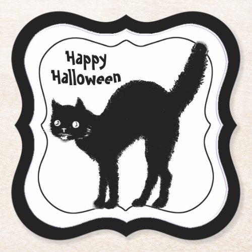 Happy Halloween  Spoky Black Cat Silhouette Paper Coaster