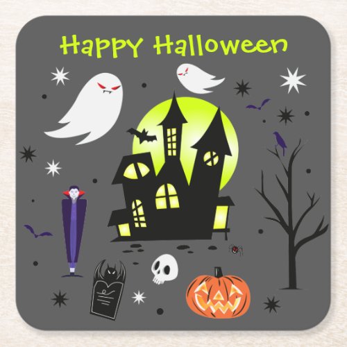 Happy Halloween Spooktacular Square Paper Coaster