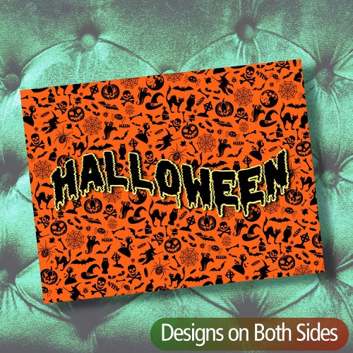 Happy Halloween spooky black and orange typography Postcard