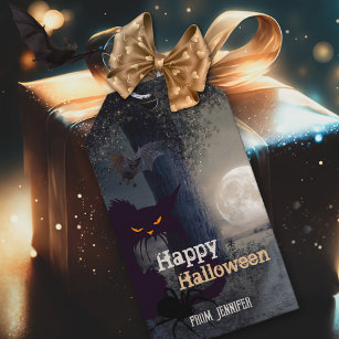 Happy Halloween Spooky Black Cat Gift Tags