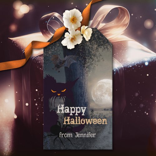 Happy Halloween Spooky Black Cat Gift Tags