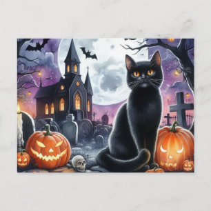 Happy Halloween Spooky Black Cat Postcard