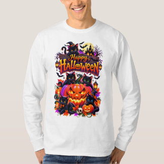 Happy Halloween – Spooky Black Cats & Pumpkin Glow T-Shirt
